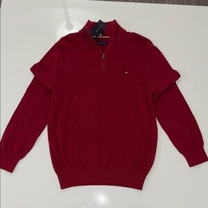 NWT Tommy Hilfiger 1/4 Zip Sweater Mens S Red Long Sleeve Pullover Cotton New